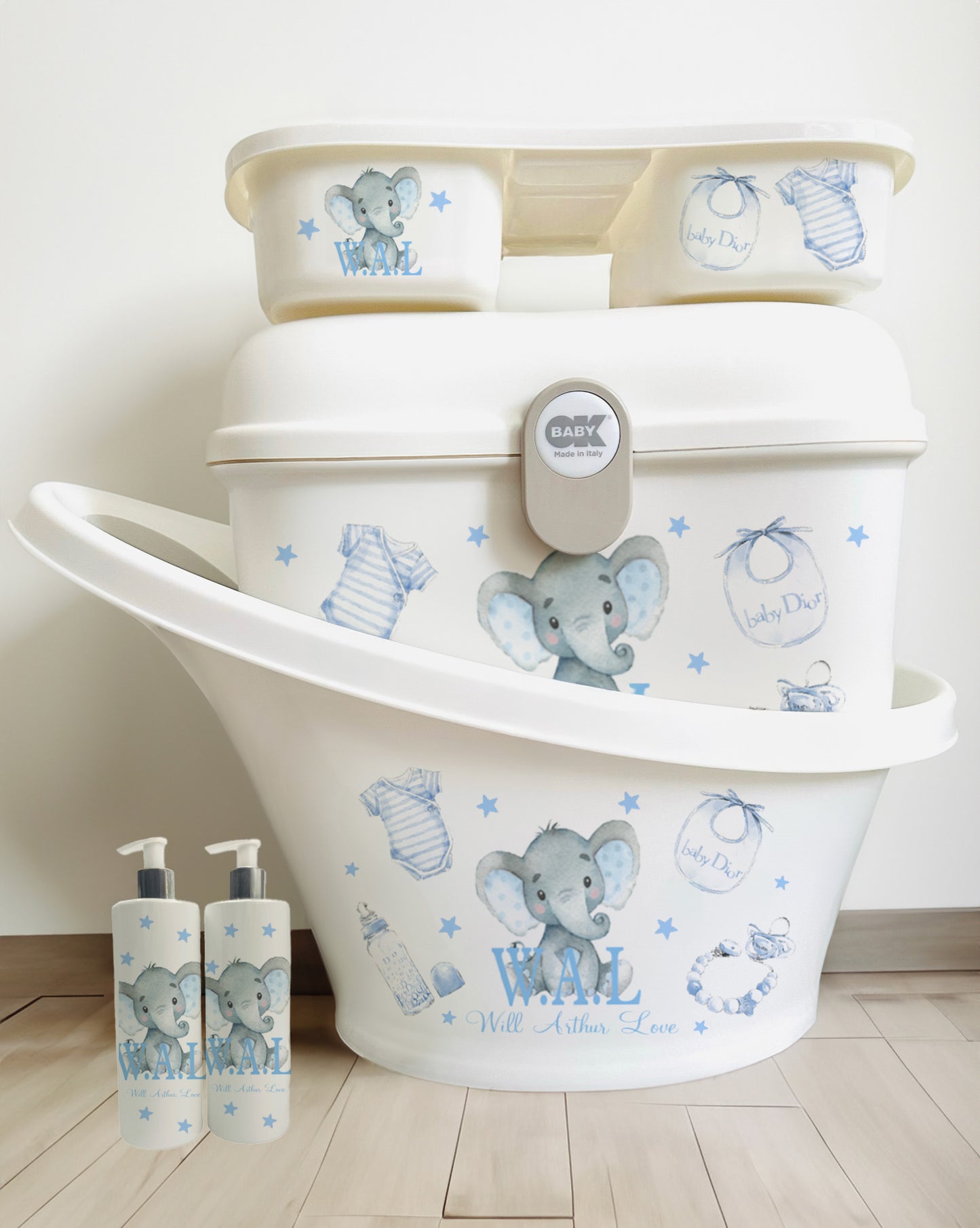 Shnuggle bath personalised set Lux Blue Elephant