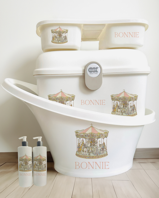 Shnuggle bath personalised set Vintage carousal pink