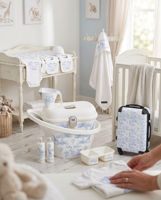 Shnuggle personalised baby bundle Blue Saffari