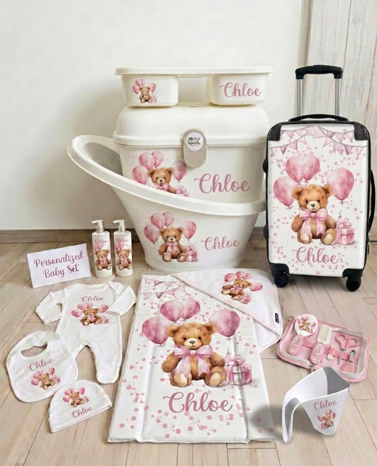 Shnuggle personalised baby bundle Pink Bear