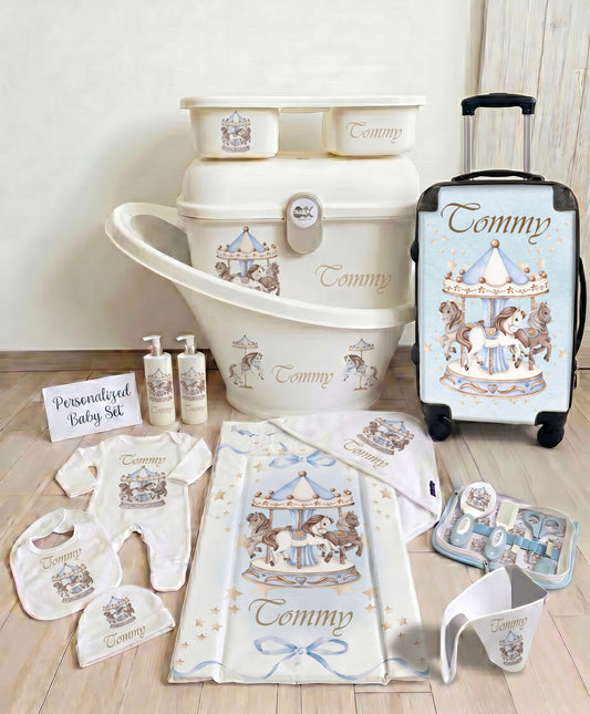 Shnuggle personalised baby bundle Blue Carousal