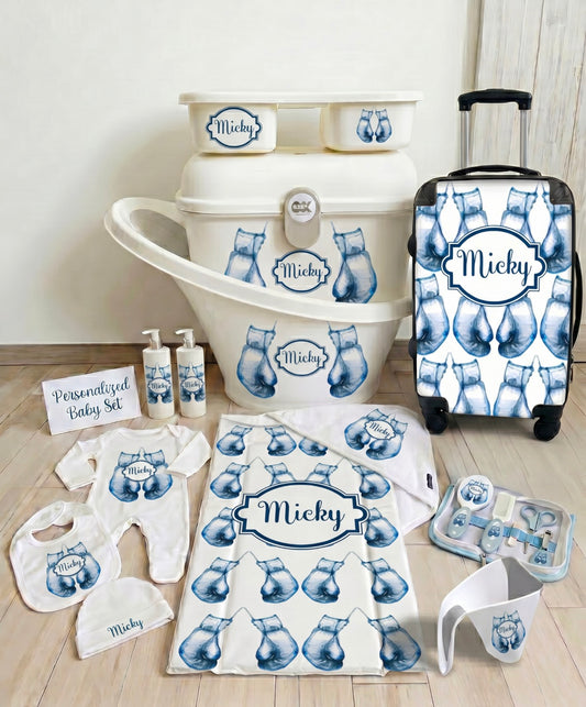 Shnuggle personalised baby bundle Blue Boxing