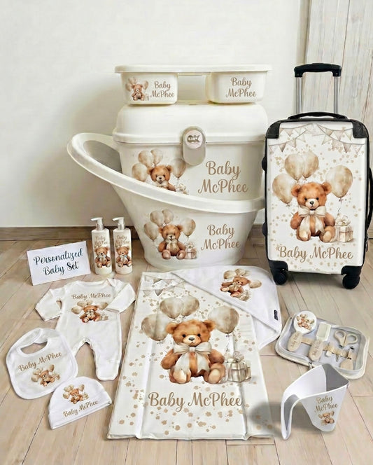 Shnuggle personalised baby bundle Cream Bear