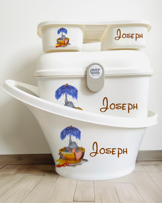 Shnuggle bath personalised set D elephant vintage