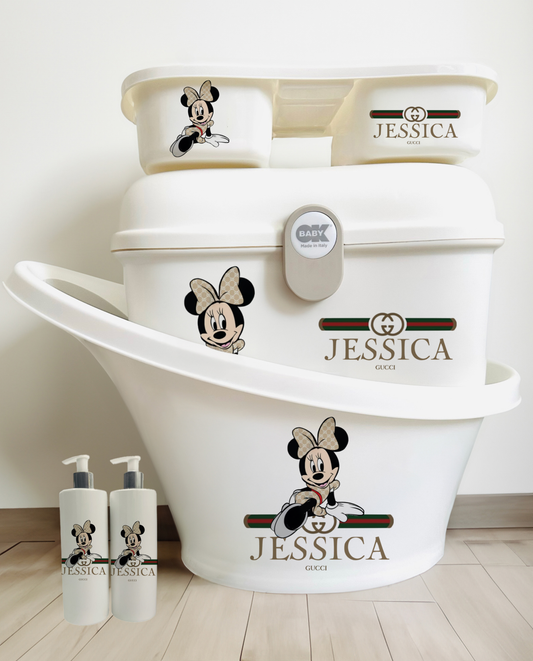 Shnuggle bath personalised set Designer minnie mouse