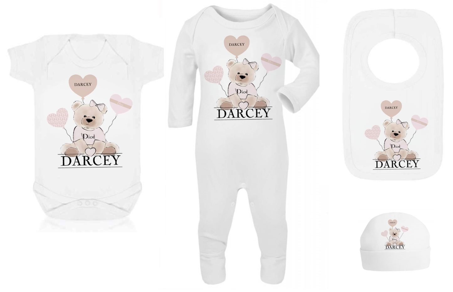 Ok Baby bath personalised set Designer pink bear