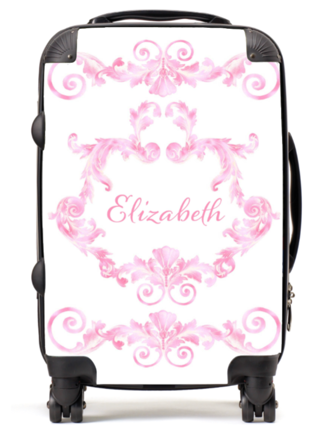 Personalised swirl Pink suitcase and changing bag