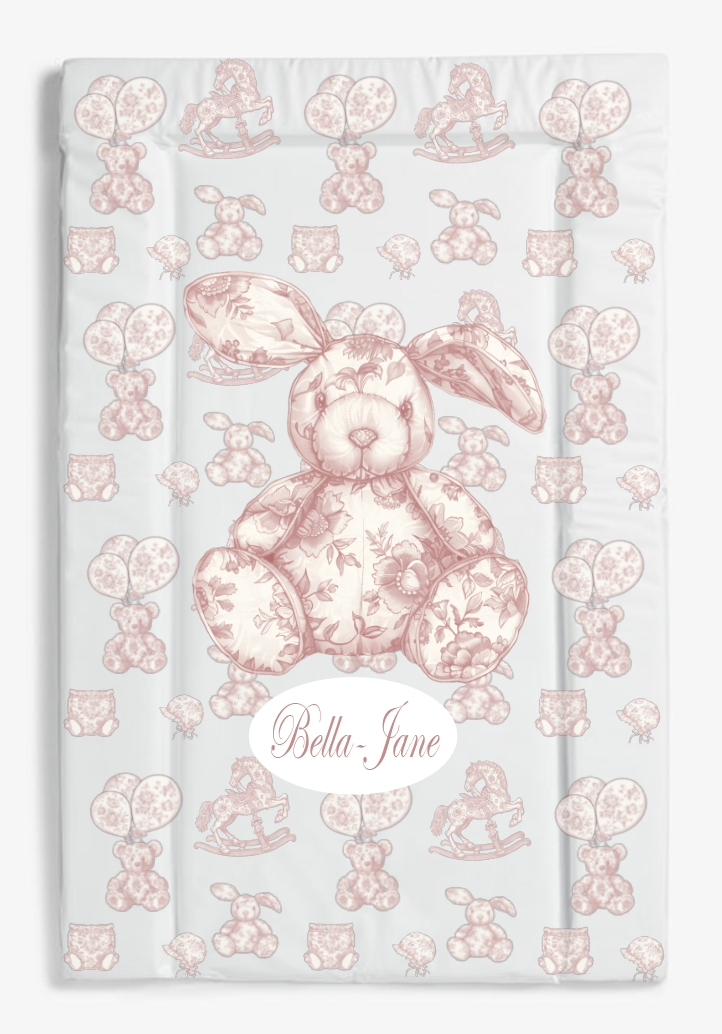 vintage nursery bunny pink changing mat