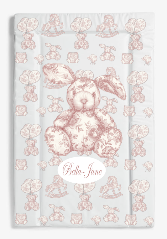 vintage nursery bunny pink changing mat