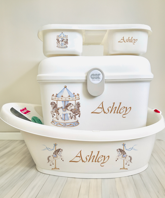 Ok baby bath personalised set Carousal Blue