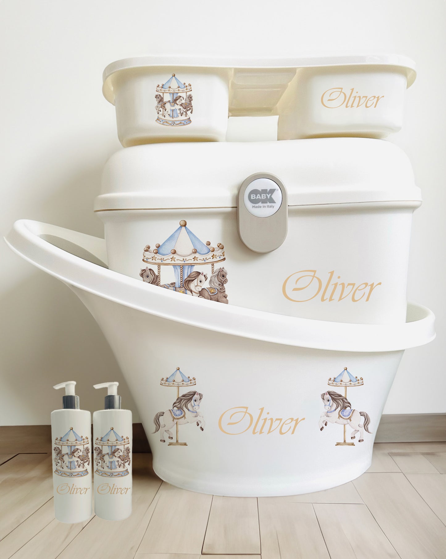 Shnuggle Personalised Bath Set Carousel Blue & Matching Items