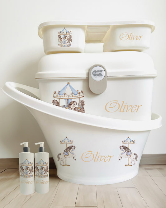 Shnuggle Personalised Bath Set Carousel Blue & Matching Items