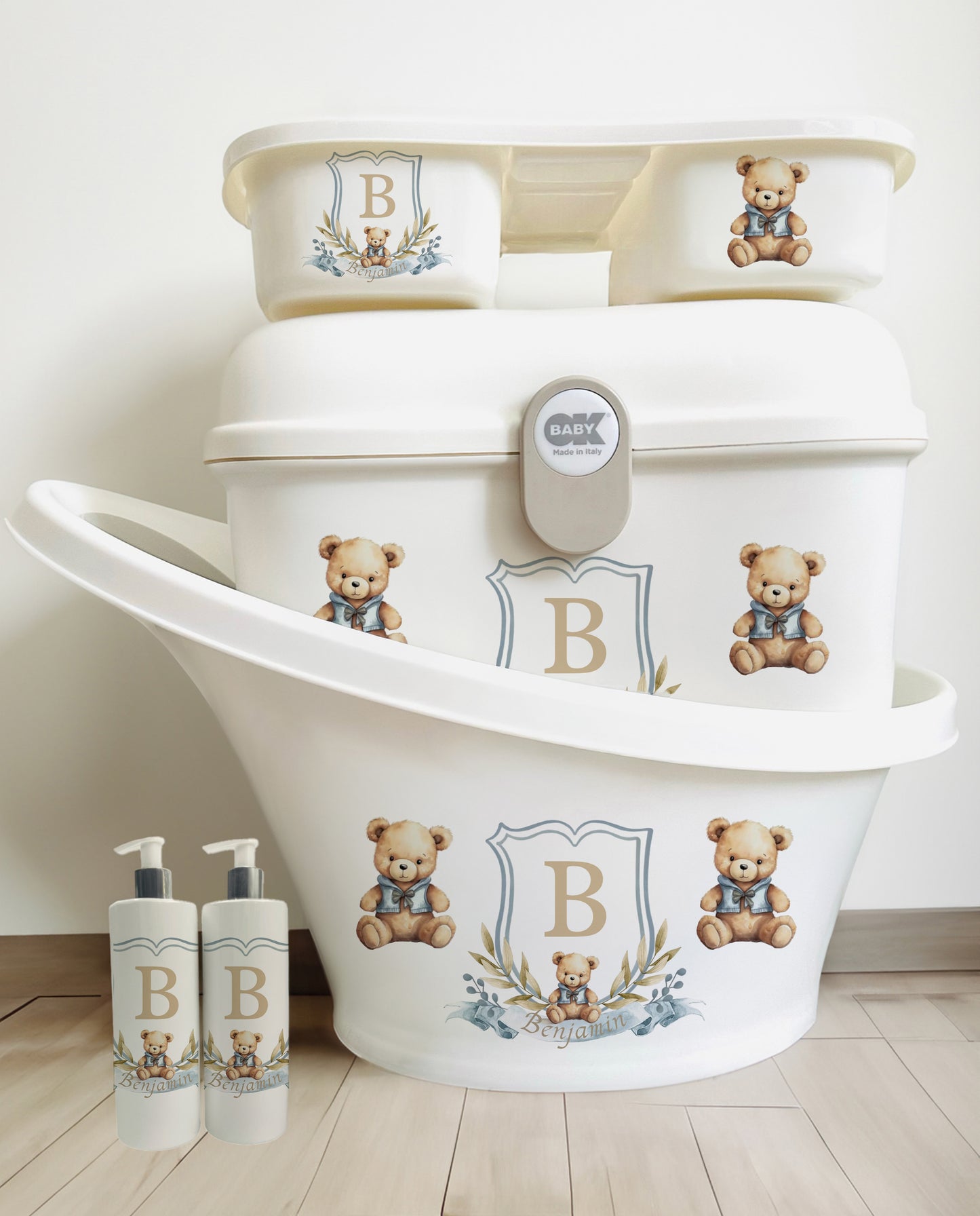 Shnuggle bath personalised set Bear monogram