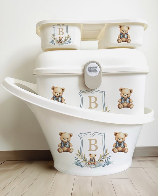 Shnuggle bath personalised set Bear crest
