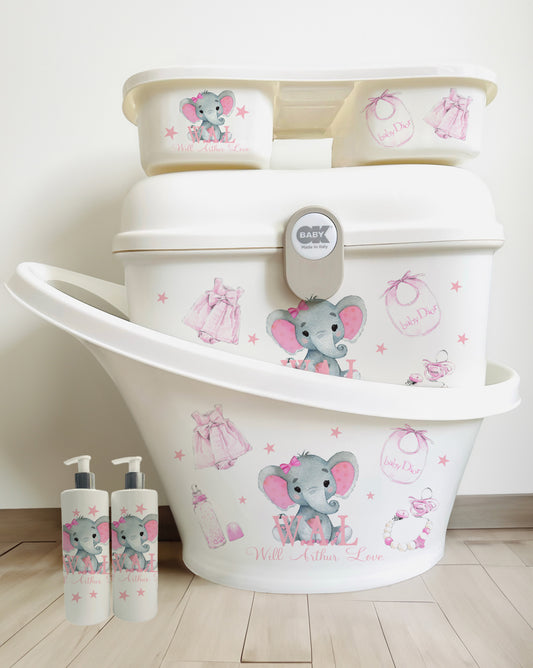 Shnuggle bath personalised set Lux Pink Elephant