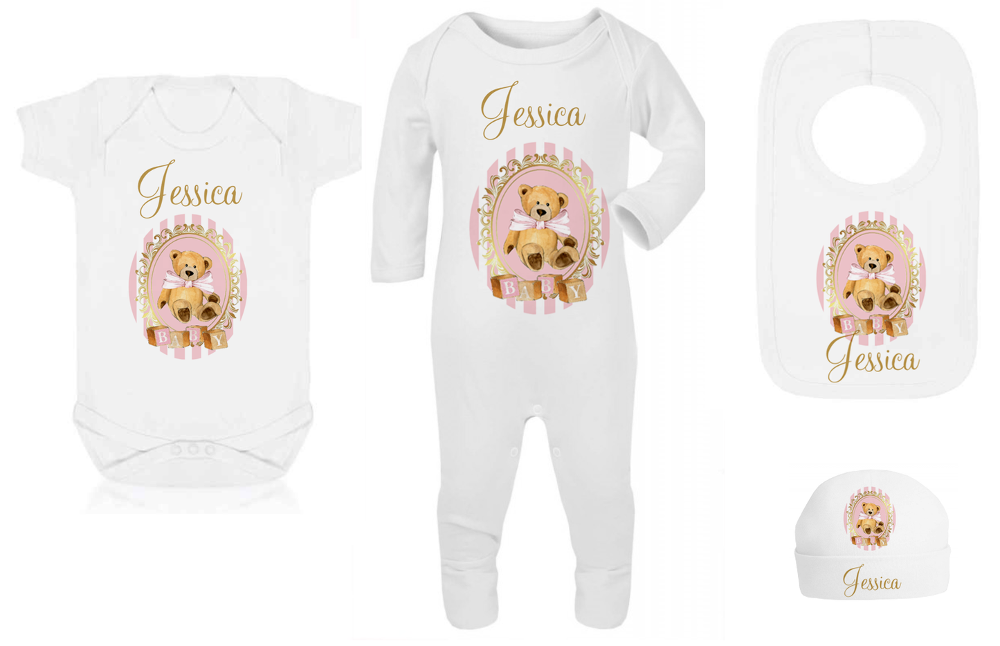 Ok baby bath personalised set Stripe bear Pink