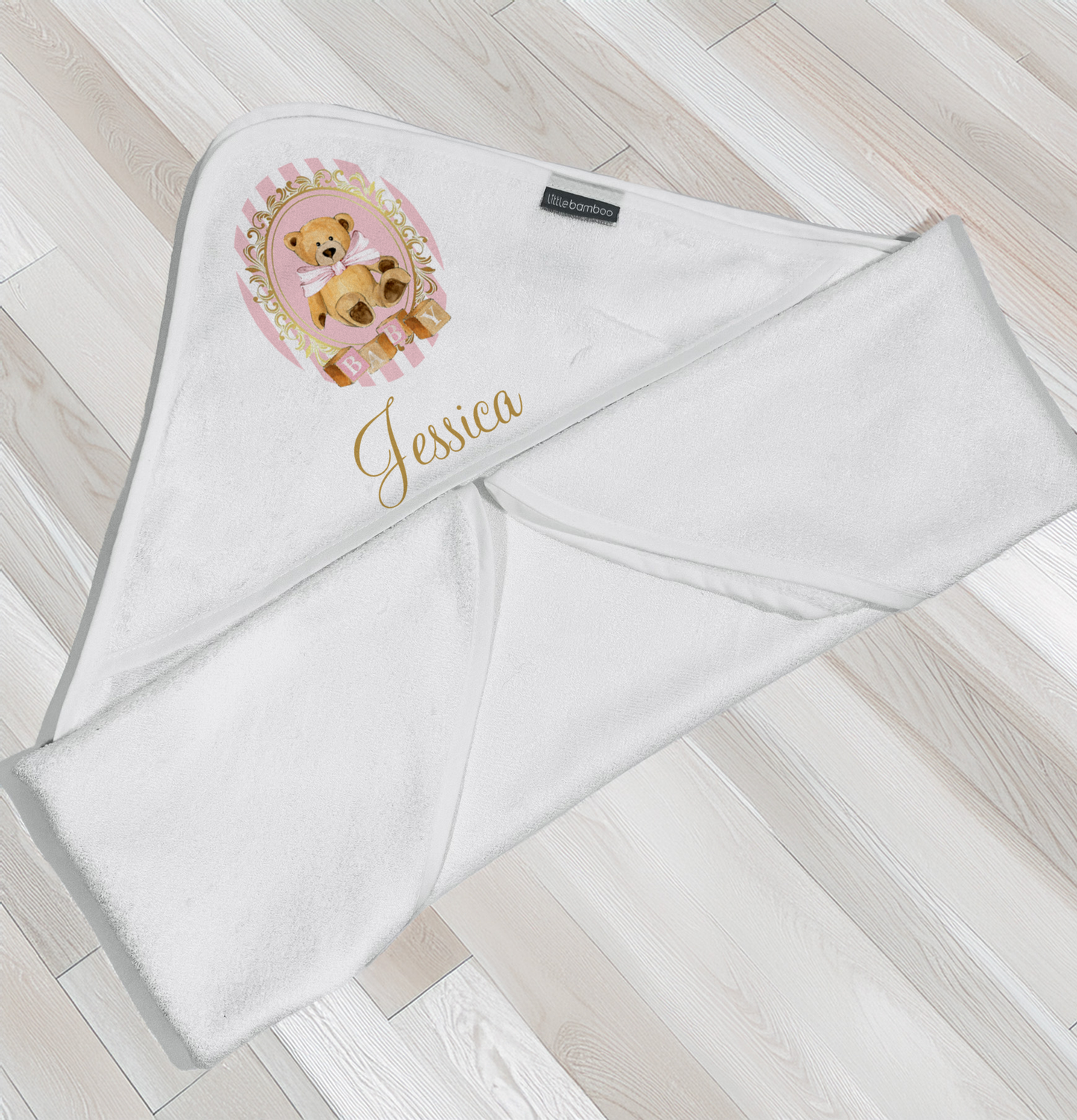 Ok baby bath personalised set Stripe bear Pink