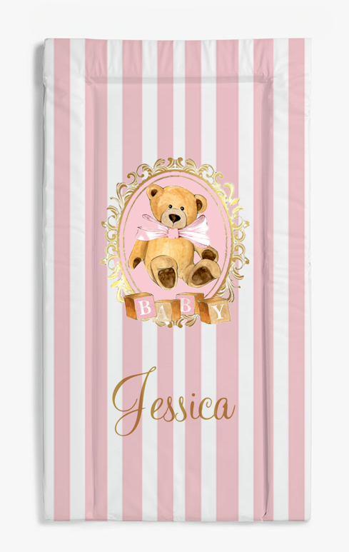 Changing Mat Personalised Vintage Stripe Bear Pink