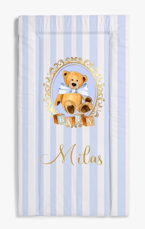 Changing Mat Personalised Vintage Stripe Bear Blue