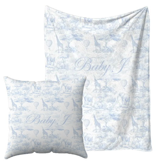 Personalised Saffari blue Blanket and pillow sets