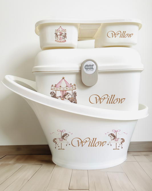 Shnuggle bath personalised set Carousal Pink