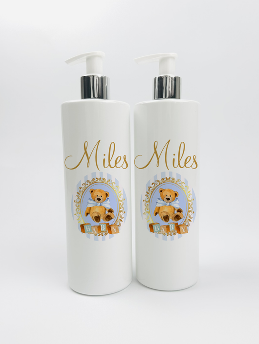 Shnuggle bath personalised set Stripe bear Blue