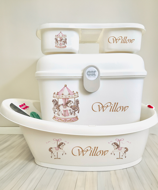Ok baby bath personalised set Carousal Pink
