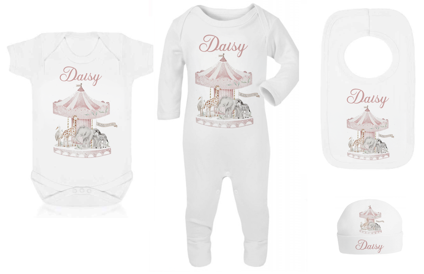 Shnuggle bath personalised set Watercolour carousal pink