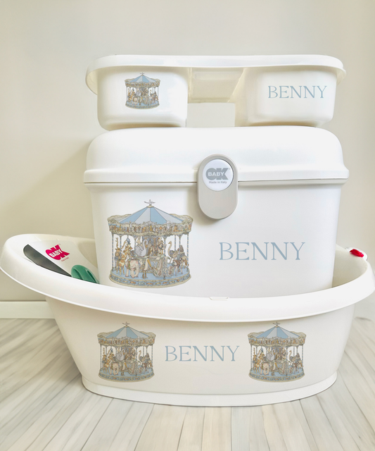 Ok baby bath personalised set vintage carousal Blue