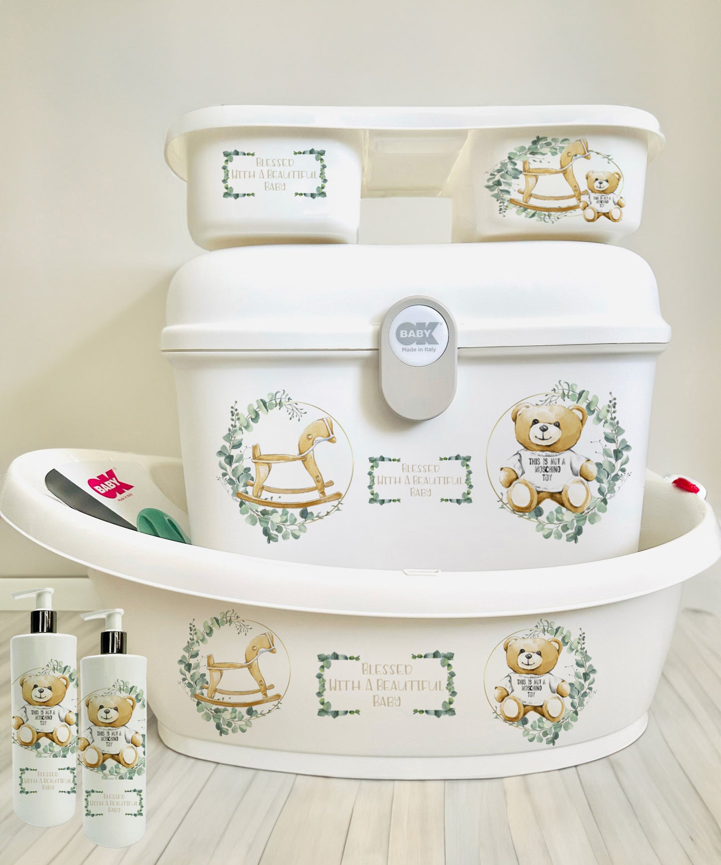 Ok Baby Personalised Neutral Bear Bath Set