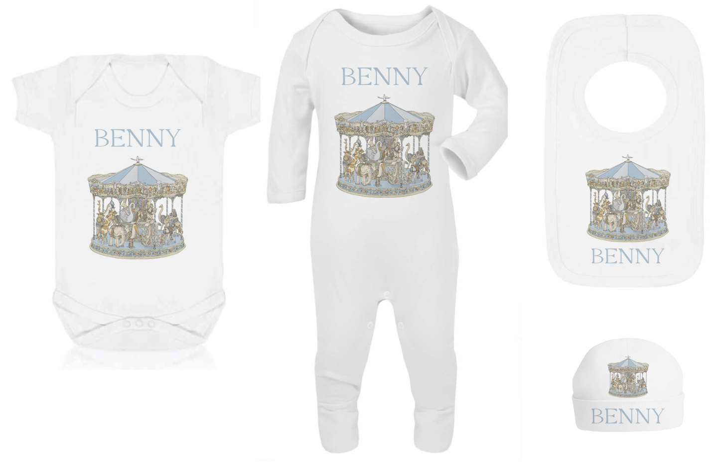 Ok baby bath personalised set vintage carousal Blue