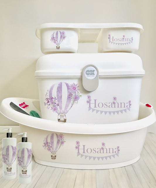 Ok Baby Personalised Hot air Balloon Set purple
