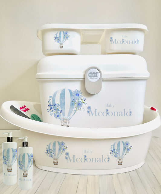 Ok Baby Personalised Hot air Balloon Set Blue flowers