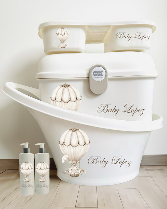 Shnuggle bath personalised set hot air balloon cream