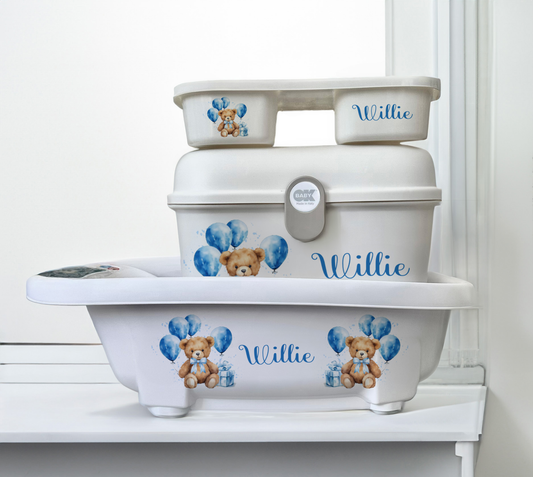 Aqua scale & Ok Baby Bath Blue balloon bear