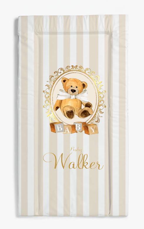 Changing Mat Personalised Vintage Stripe Bear Cream