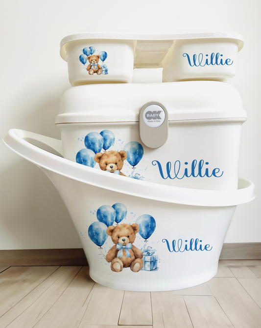 Shnuggle bath personalised set Blue bear