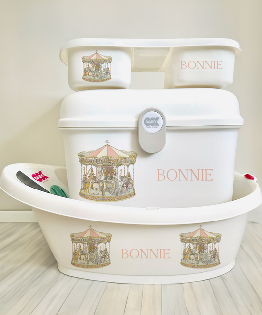 Ok baby bath personalised set vintage carousal pink