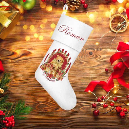 Christmas stripe bear personalised stocking