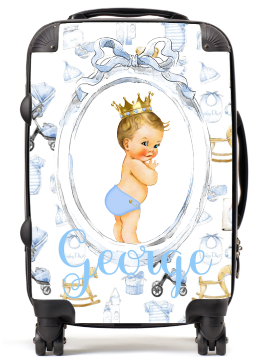 Personalised Suitcase Lux Blue Blonde Hair Baby