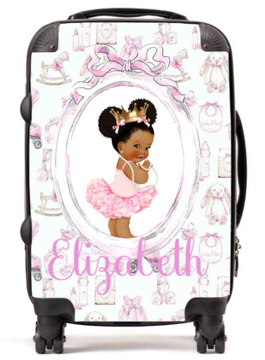 Personalised Suitcase Lux Pink Black Hair Baby