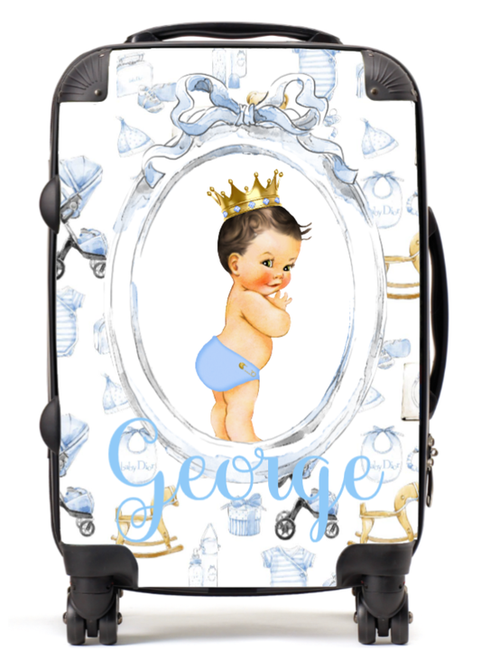 Personalised Suitcase Lux Blue Brown Hair Baby