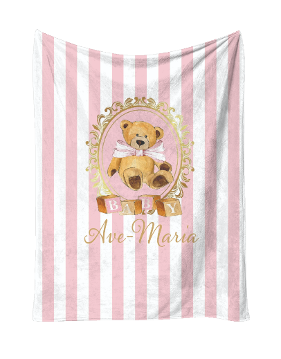 personalised Stripe Pink Bear Blanket and pillow sets