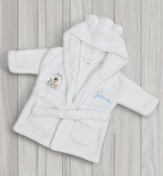 Lux blue brown hair baby robe