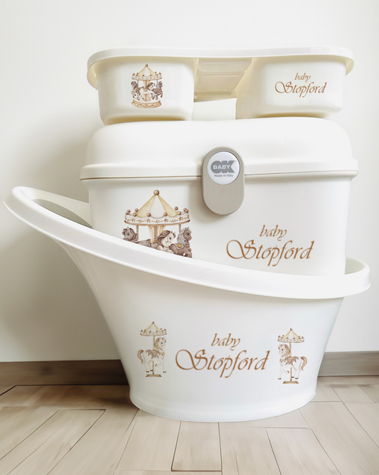 Shnuggle bath personalised set Carousal Cream