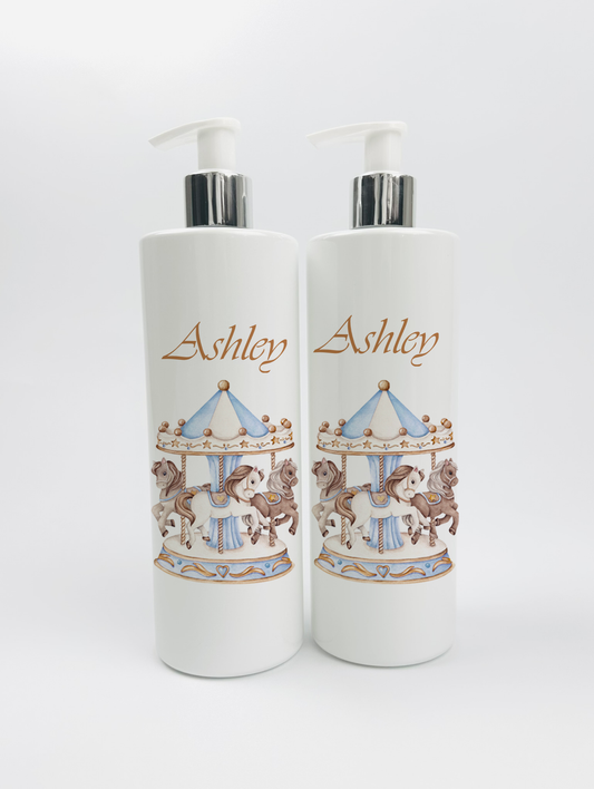 Shnuggle bath personalised set Carousal Blue