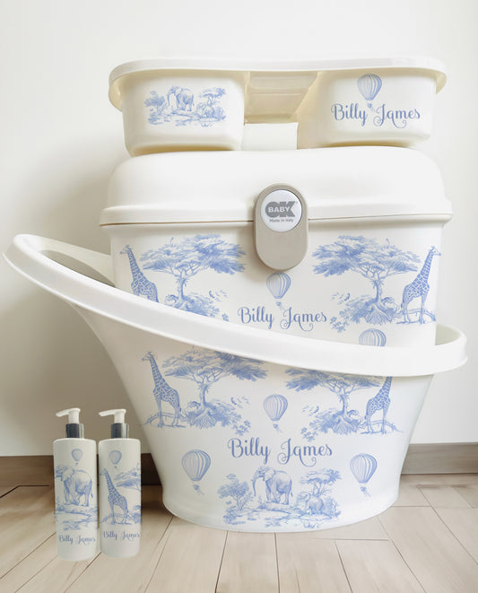 Shnuggle bath personalised set toile blue saffari