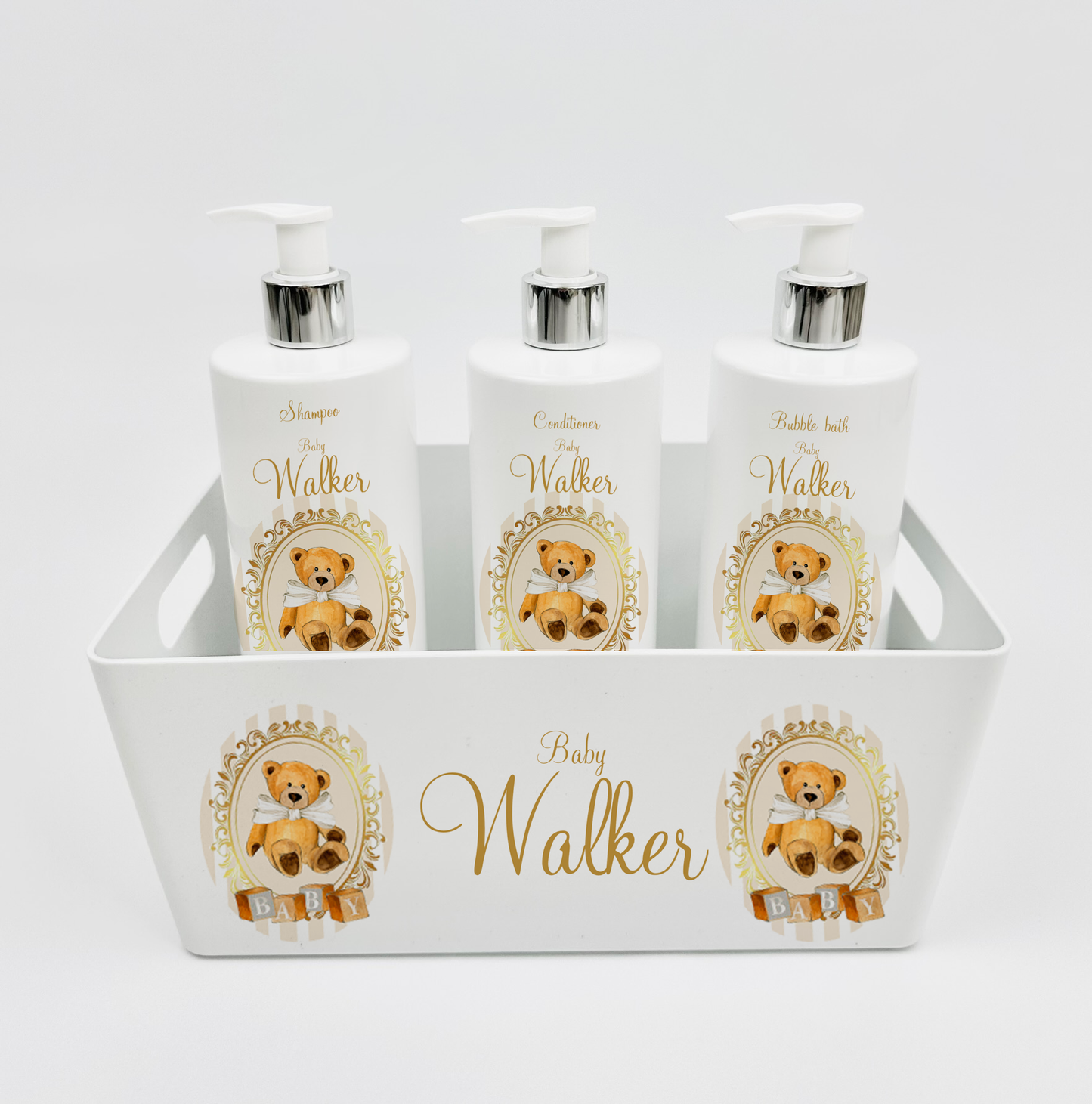 Ok baby bath personalised set Stripe bear Cream