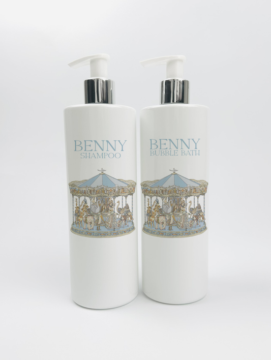 Shnuggle bath personalised set vintage carousal Blue