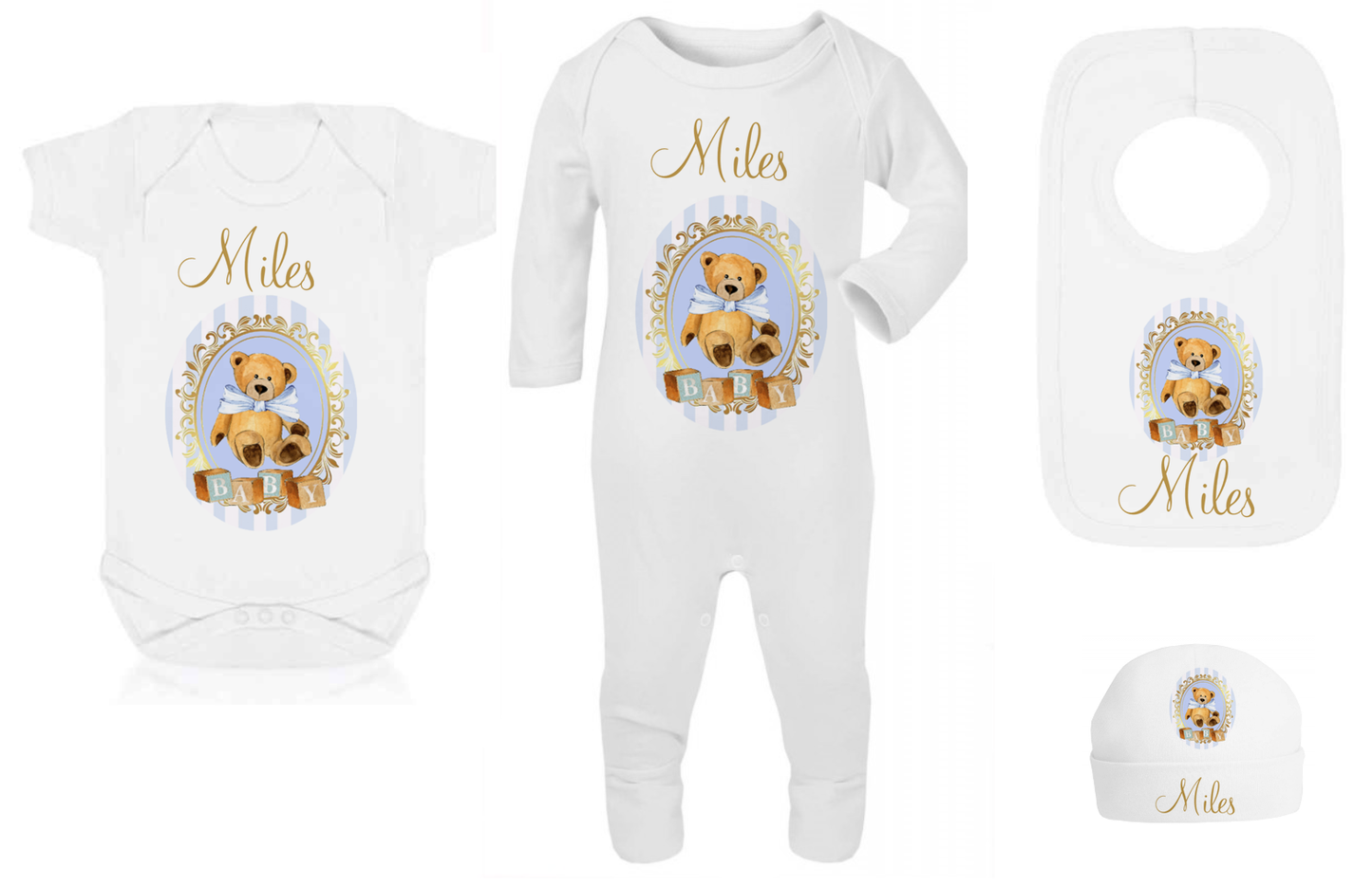 Ok baby bath personalised set Stripe bear Blue